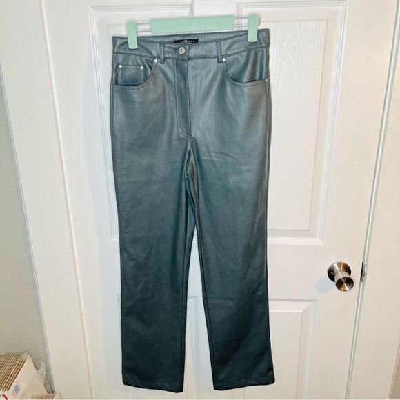 7 for All Mankind Faux Leather Skinny Pants High Waist Dark Gray Small - Picture 5 of 10